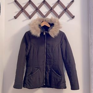 H&M Quilted Winter Jacket With Fur-Lined Hood